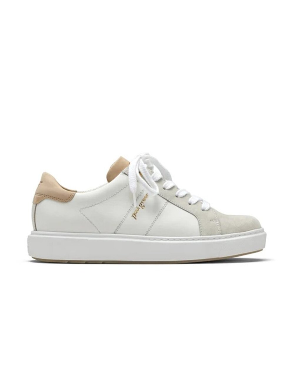 $440 Paul Green DASHING LOW-TOP SNEAKER WHITE TAN LEATHER COMBO 9 (TF2)
